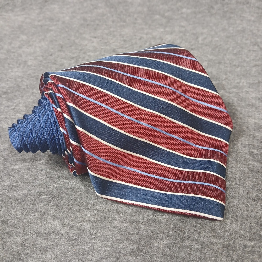 Tommy Hilfiger‎ 2 Tone Red Blue Stripe 100% Silk Men's Necktie Made In USA